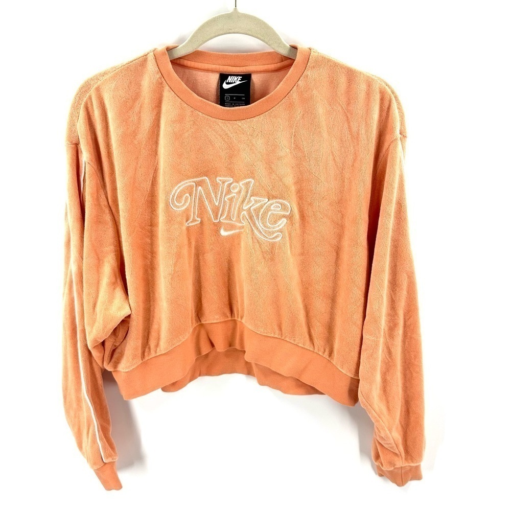 Nike Sweatshirt Womens Small Retro Terry Crop Crew Logo Pullover Sporty Soft